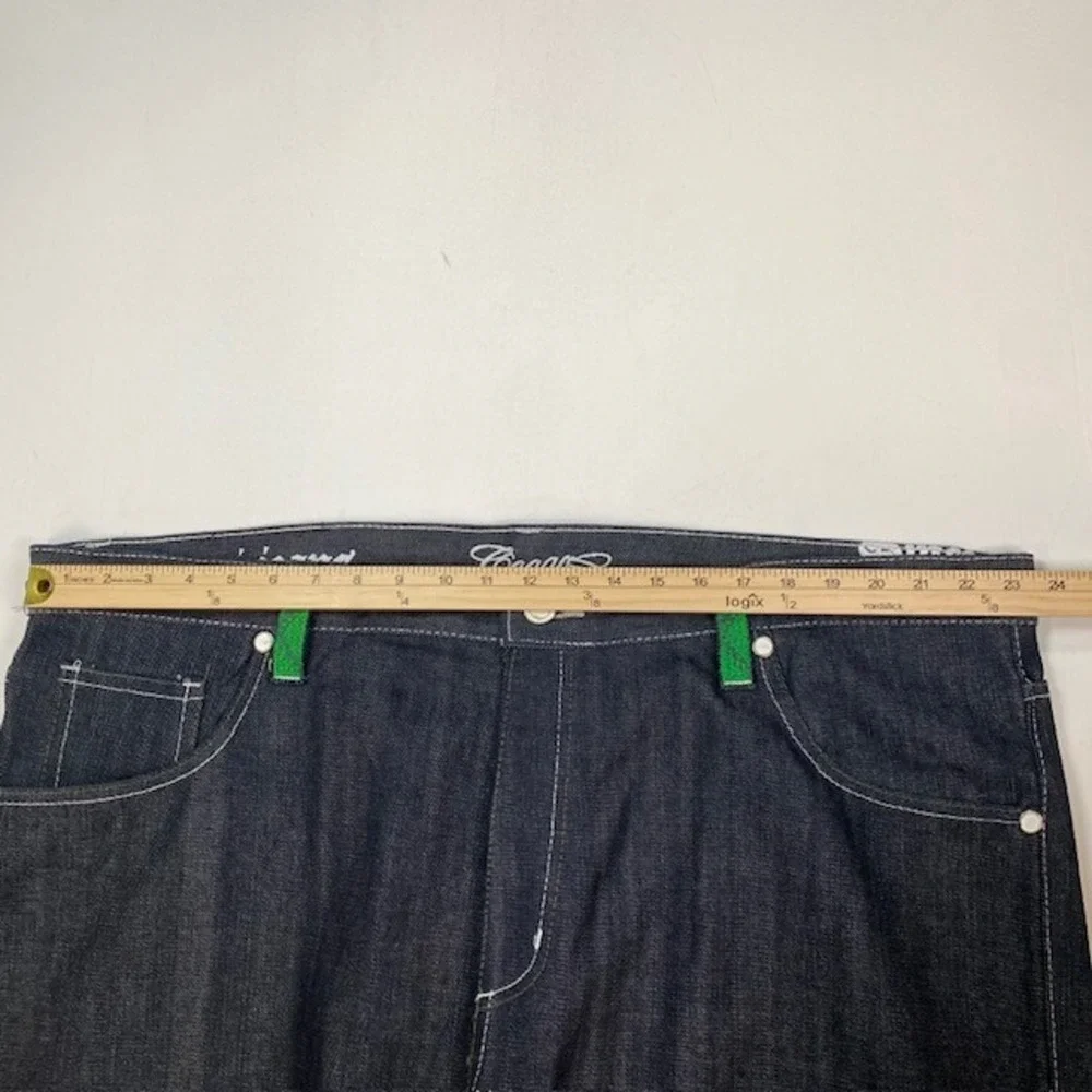 Coogi Jeans Mens Dark Wash Denim Shorts Green Accents Stitch Size 44 MODIFIED